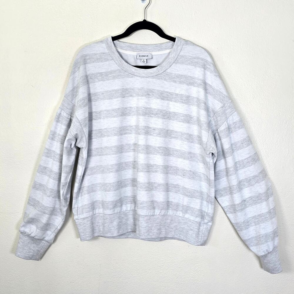 Evereve Drop Shoulder Sweatshirt Women's XL Gray Stripe Boxy Casual Preppy Boho